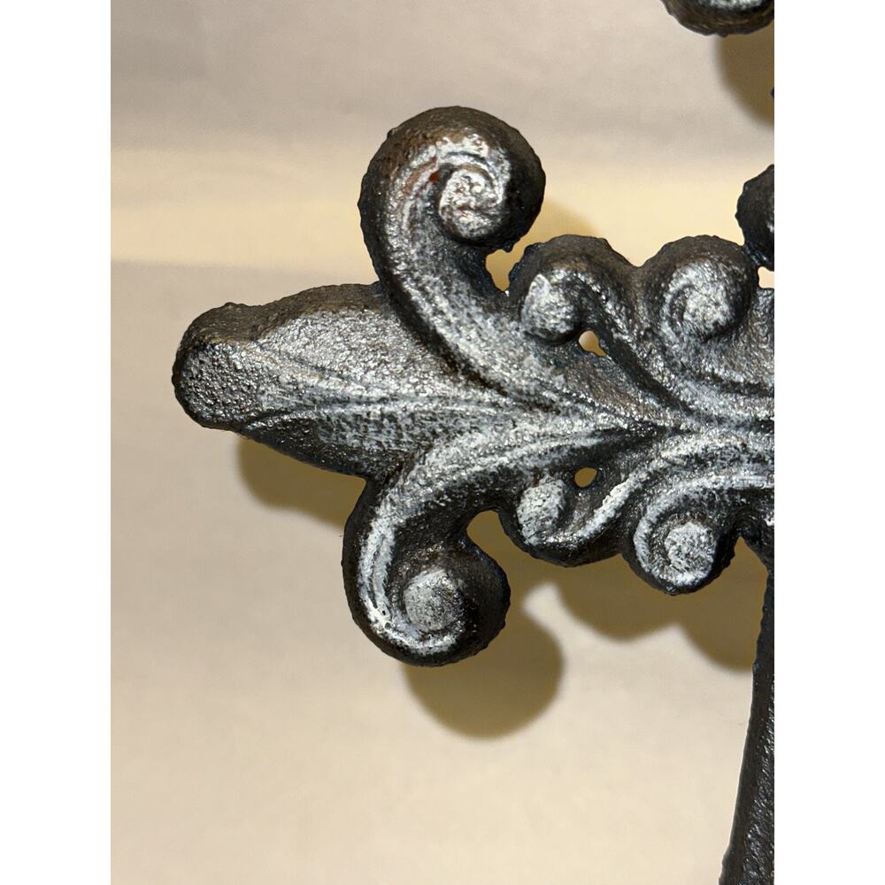 Cast Iron Hand Painted Gothic Cross Fireplace Mantle Christmas Stocking Hanger - Picture 4 of 10
